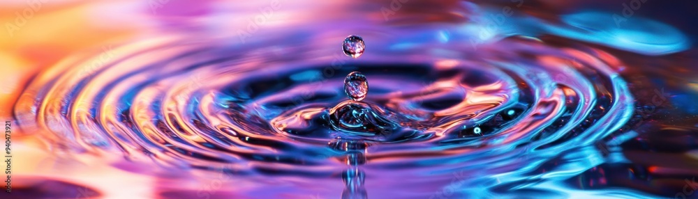 A Single Water Drop Creates Vibrant Ripples with Neon Colors A Single Water Drop Creates Vibrant Ripples with Neon Colors