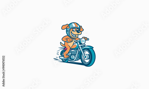 dog riding motorcycle vector mascot design