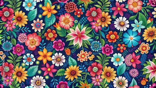Wallpaper Mural Colorful floral pattern perfect for textiles, gift wrapping, and wallpaper, Flowers, seamless, vibrant, beautiful, design Torontodigital.ca