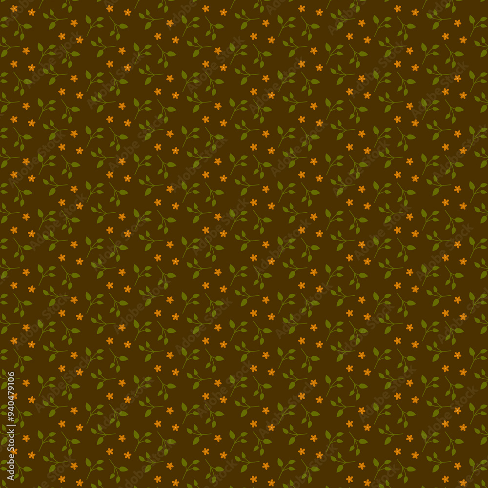 Small flower background Tiny floral fabric, wallpaper and home décor Simple yellow flowers green leaves on a brown background Country stile Ditsy girl dress print Small flower background Tiny floral fabric, wallpaper and home décor Simple yellow flowers green leaves on a brown background Country stile Ditsy girl dress print