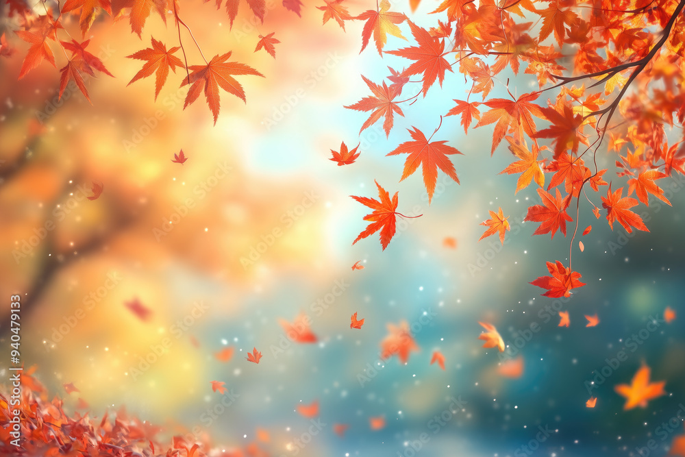 autumn day with red and orange leaves in the air autumn day with red and orange leaves in the air