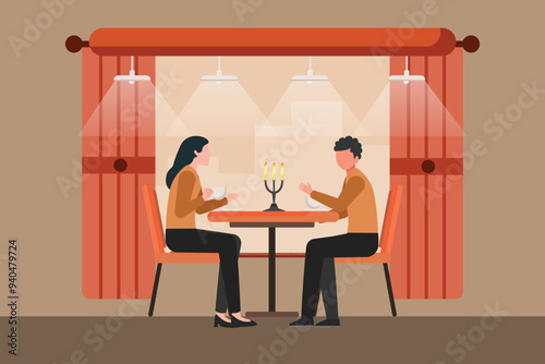 Hangouts with food and drinks. Colored flat vector illustration isolated. photo