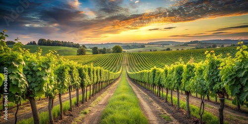 Wallpaper Mural Vineyard landscape with rows of grapevines stretching towards the horizon, vines, winery, agriculture, rural, wine Torontodigital.ca