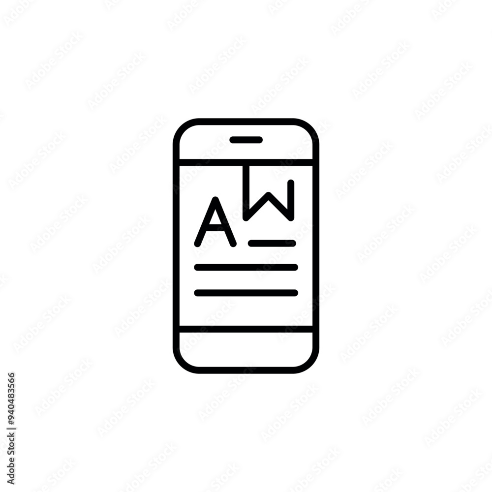 Mobile reading app icon. A clean vector illustration of a smartphone screen displaying text with a bookmark. Ideal for use in educational platforms, and digital content services. Vector illustration Mobile reading app icon. A clean vector illustration of a smartphone screen displaying text with a bookmark. Ideal for use in educational platforms, and digital content services. Vector illustration