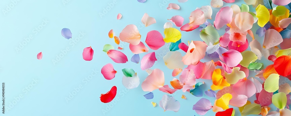 Vibrant explosion of multicolored flower petals in mid-air, Vibrant colorful flower petals, Floral Burst Vibrant explosion of multicolored flower petals in mid-air, Vibrant colorful flower petals, Floral Burst