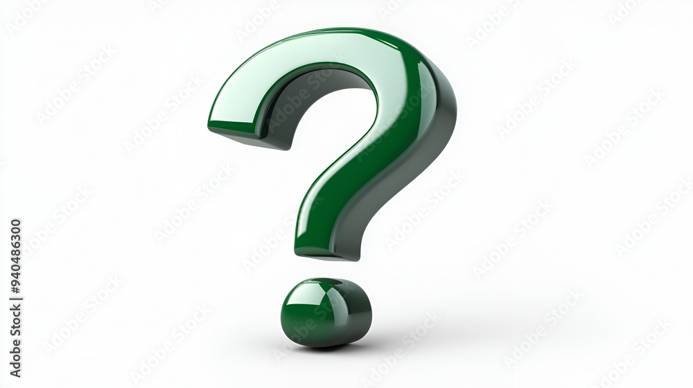 3D green question mark on white background.ai generative. 3D green question mark on white background.ai generative.
