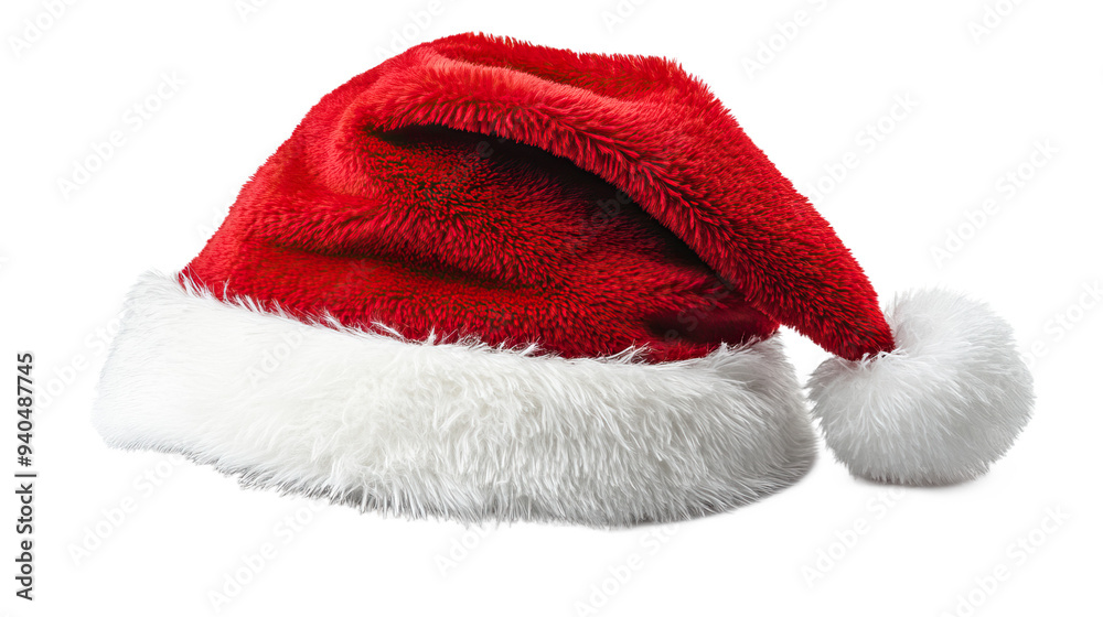 Red santa hat with white fluffy trim. Red santa hat with white fluffy trim.