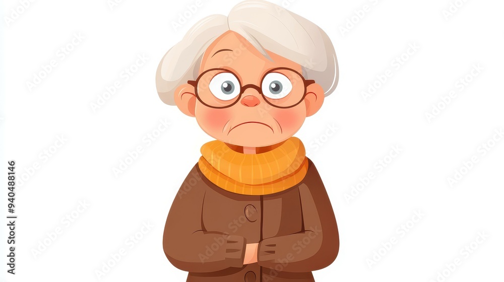 Obraz premium Discover the unique charm of a grandmother emoji, merging modern design with a touch of heartfelt emotion on a white backdrop.