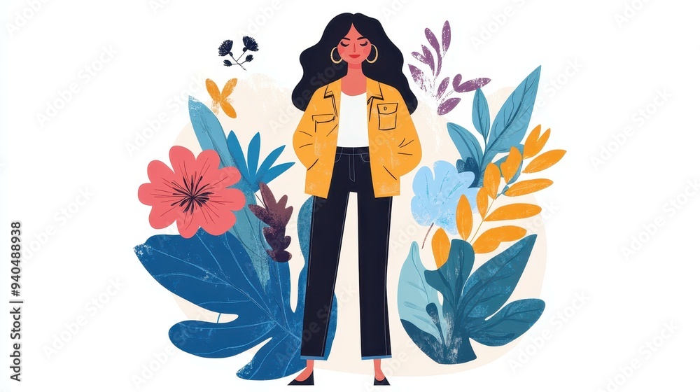 Embrace natures beauty in art with a chic figure surrounded by stunning blooms that captivate the senses. Embrace natures beauty in art with a chic figure surrounded by stunning blooms that captivate the senses.