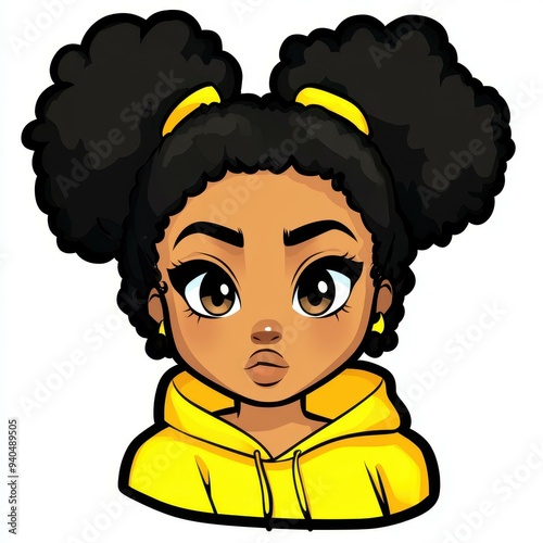 Discover the charm of a chibistyle black girl illustration, featuring unique profile art and whimsical beauty that captivates. photo