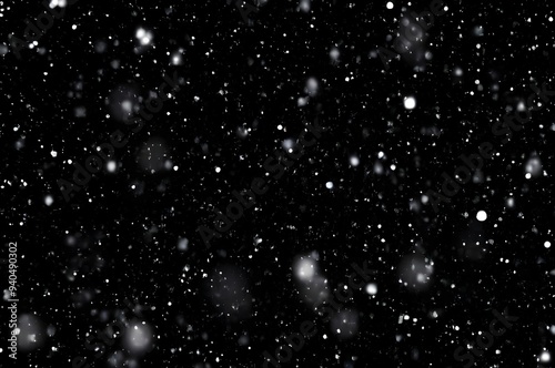 Detailed Snowfall Overlay Image Isolated on Black Background Perfect for Dynamic Visual Effects