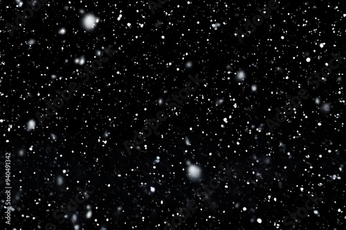 Detailed Snowfall Overlay Image Isolated on Black Background Perfect for Dynamic Visual Effects