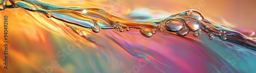 Close-up of a Water Wave with Bubbles and Shimmering Colors