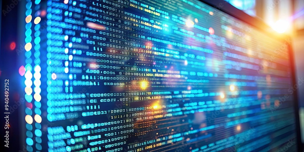 Close-up of software source code on a computer monitor with abstract technology background, CSS, JavaScript, HTML Close-up of software source code on a computer monitor with abstract technology background, CSS, JavaScript, HTML