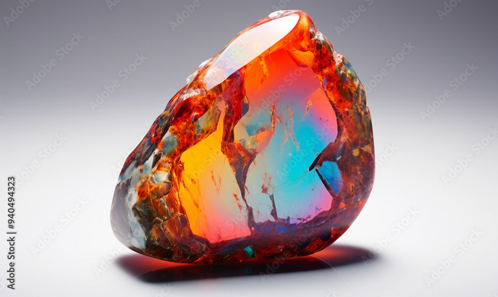 Colorful Opal Gemstone on White Surface Colorful Opal Gemstone on White Surface