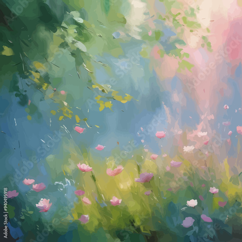 Blossoming Field of Pink Flowers and Greenery