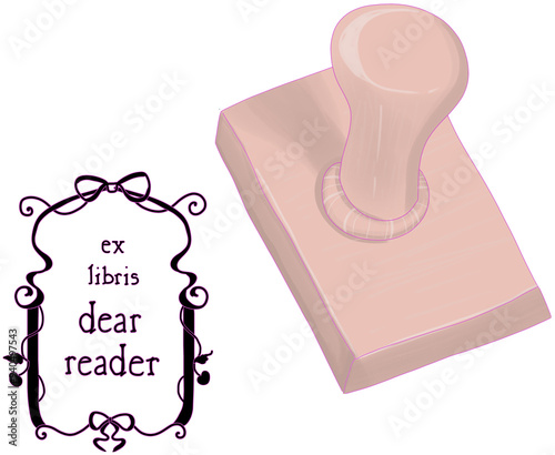 Illustration of Customized Book Stamp for Personal Home Library Reading Ex Libris Dear Reader photo