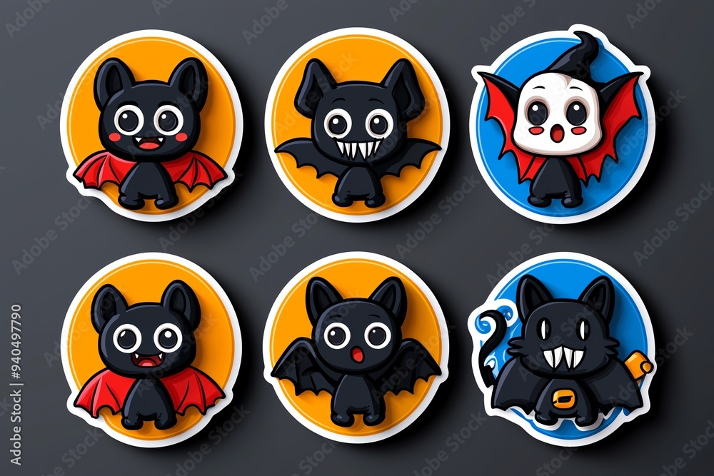 Cute and colorful cartoon bat characters in playful designs, perfect for Halloween themes and children's events. Cute and colorful cartoon bat characters in playful designs, perfect for Halloween themes and children's events.