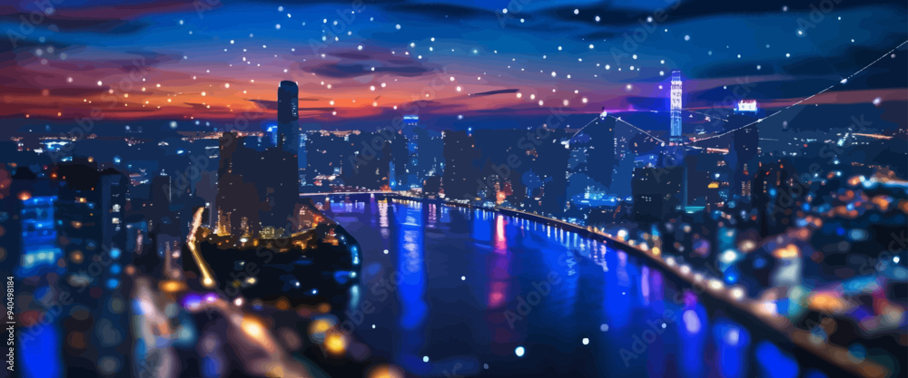 Cityscape at Dusk with Reflections on Water Cityscape at Dusk with Reflections on Water