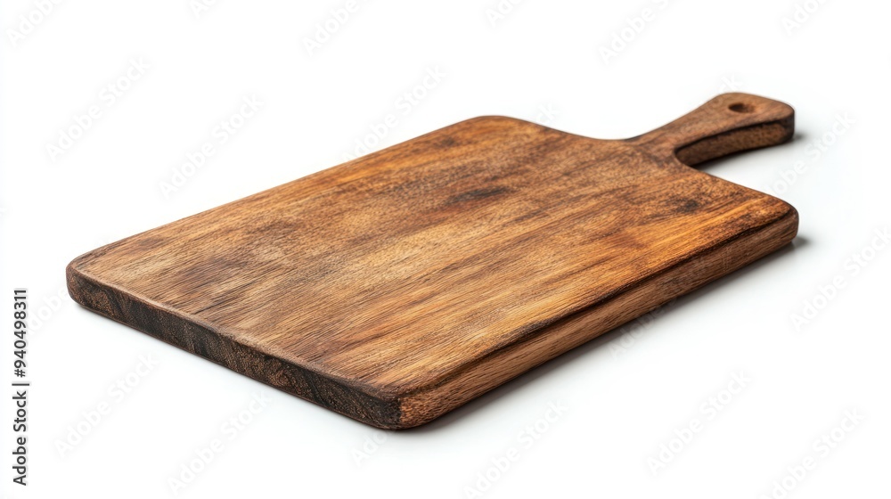 Wooden Cutting Board with Handle on White Background Wooden Cutting Board with Handle on White Background