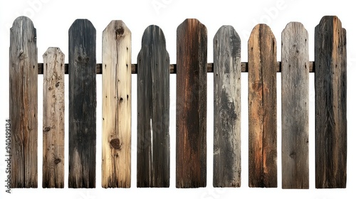 Weathered Wooden Fence Panels Isolated on White Background