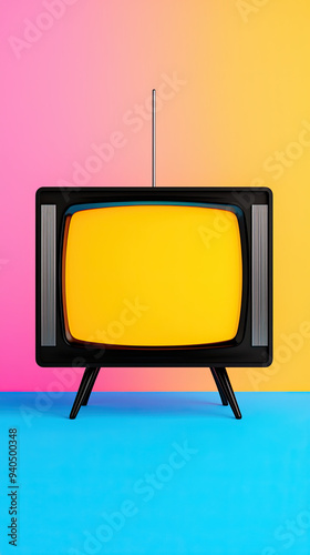 Classic retro television set with vibrant colors, perfect for design projects or nostalgic themes. photo