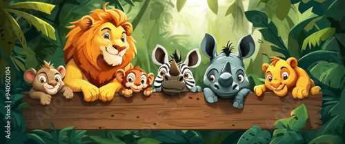 Friendly Jungle Animals Gathering on a Log