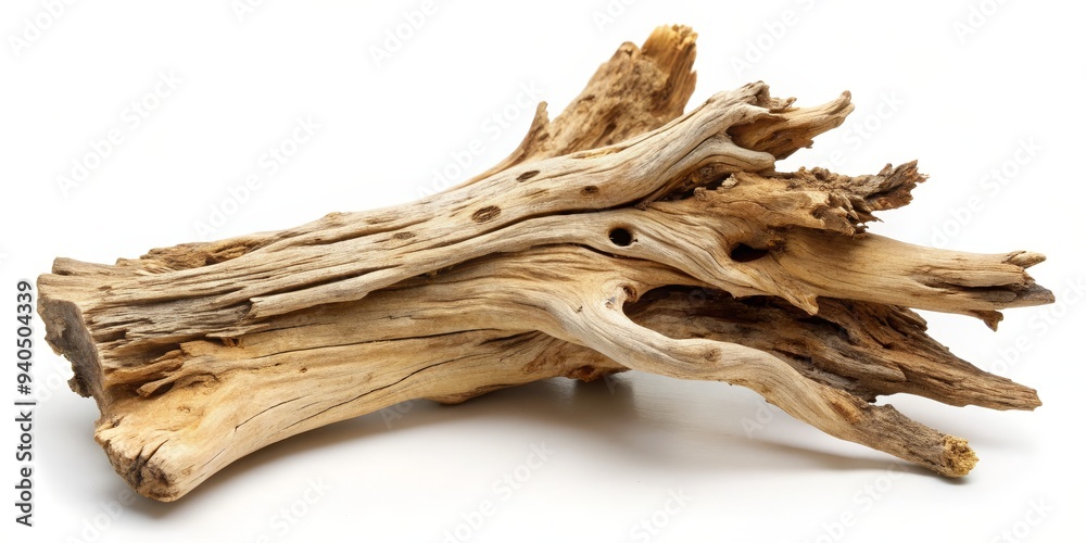 Driftwood Branch with Knots and Texture, Isolated on White Background, Natural, Organic, Wood Driftwood Branch with Knots and Texture, Isolated on White Background, Natural, Organic, Wood