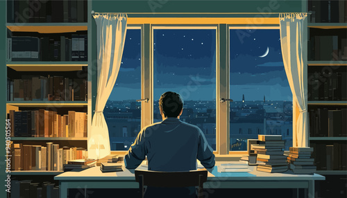 Nighttime Study in a Library
