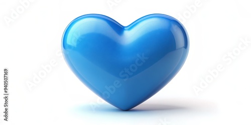 Glossy Blue Heart, 3D Rendering, Heart Shape, Love, Romance, , photo