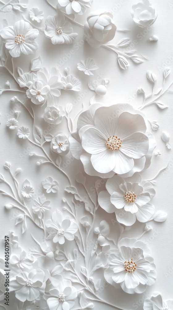 White 3D Floral Wall Decor with Intricate Detailing