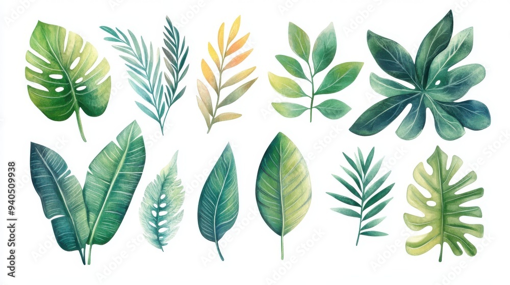 Botanical illustrations flat design, top view, detailed plant art theme, water color, vivid Botanical illustrations flat design, top view, detailed plant art theme, water color, vivid