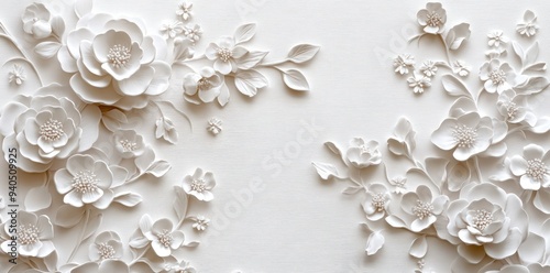 White 3D Floral Wall Decor with Embossed Flowers