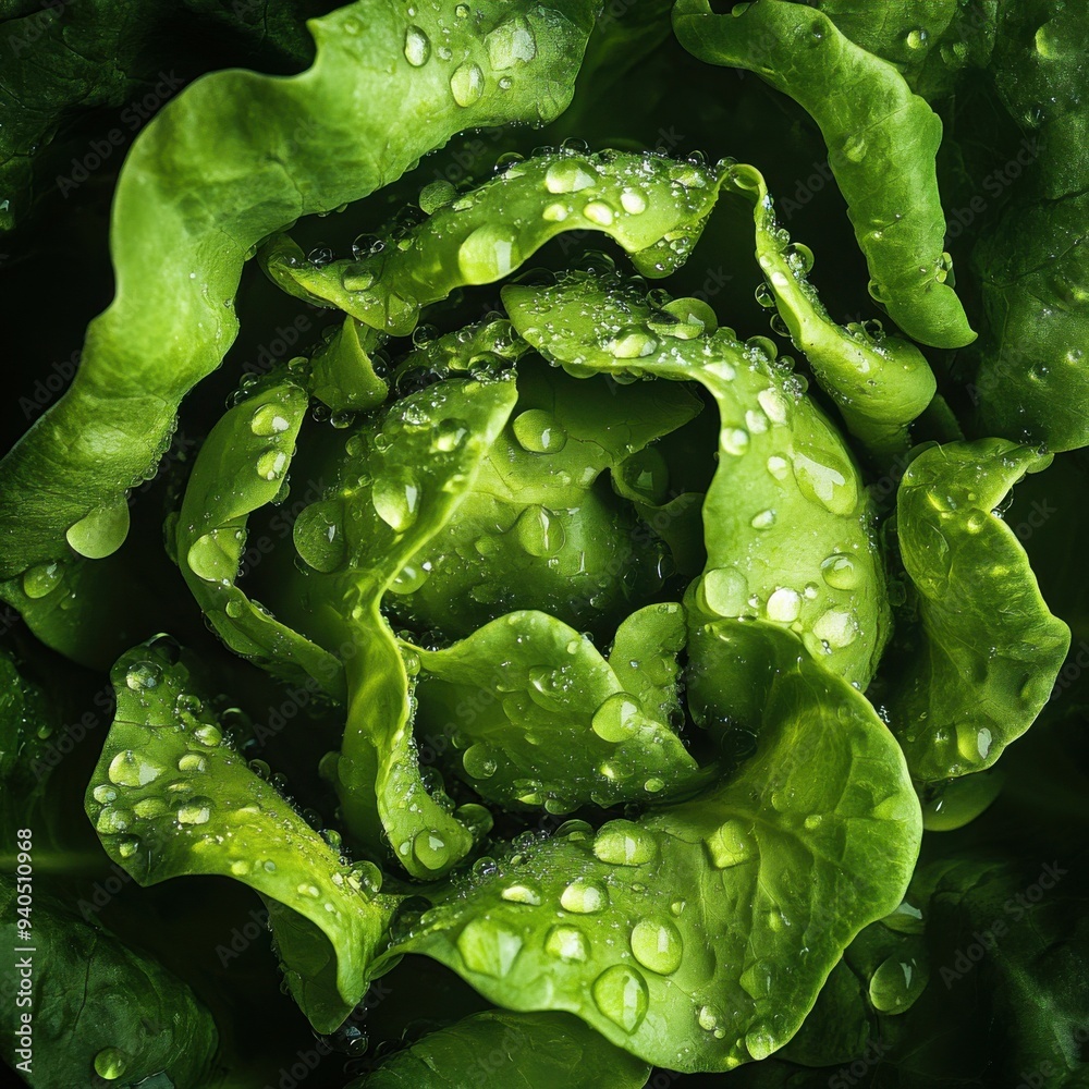 Fototapeta premium Overhead Shot of Lettuce with visible Water Drops. Close up. 