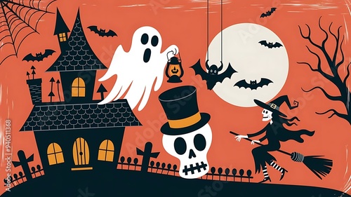 Orange halloween background with pumpkins