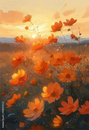 Sunset Serenade: A Field of Orange Flowers