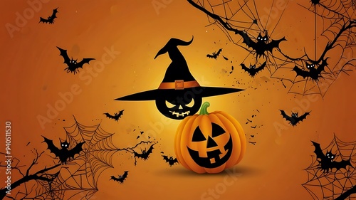 Orange halloween background with pumpkins