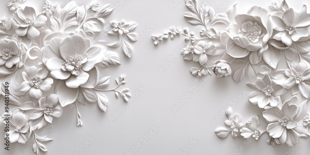 White 3D Floral Wall Decor with Leaves and Flowers White 3D Floral Wall Decor with Leaves and Flowers