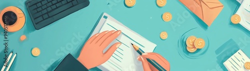 Creditor claims flat design, top view, seeking repayment theme, cartoon drawing, colored pastel