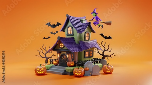 Orange halloween background with pumpkins