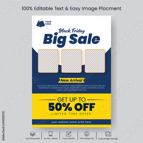 Black Friday sale discount offer vertical print flyer or poster vector template design