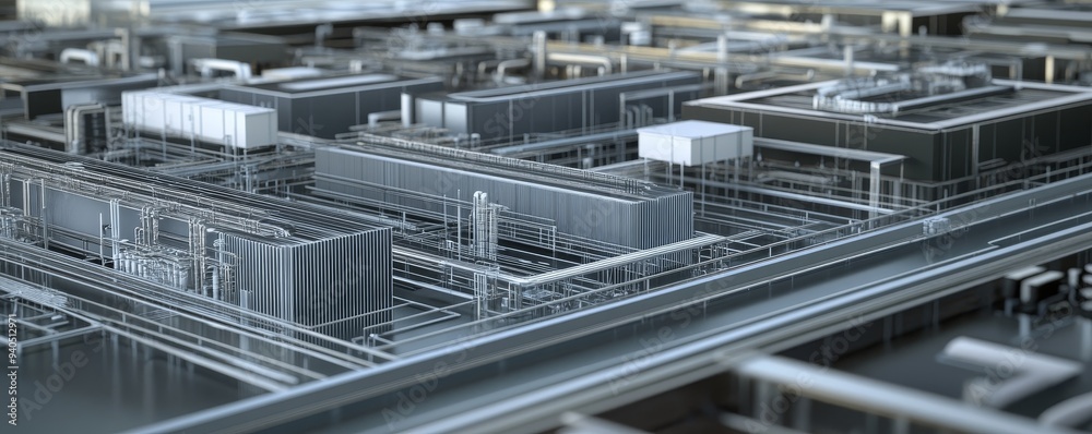 Industrial complex with complex network of pipes and machinery. Industrial complex with complex network of pipes and machinery.