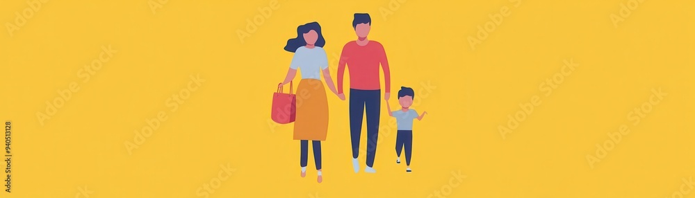 Fototapeta premium Family growth flat design, top view, expanding household theme, animation, vivid
