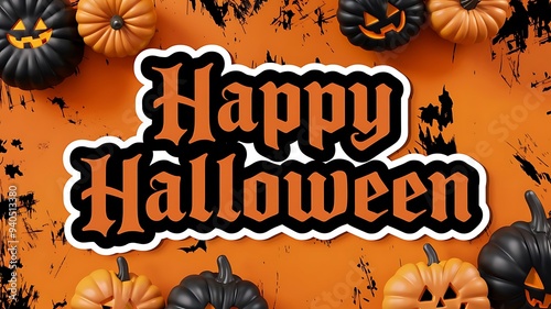 Orange halloween background with pumpkins