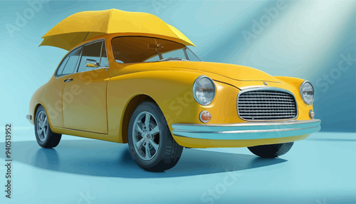 Vintage Yellow Car with Open Umbrella Roof