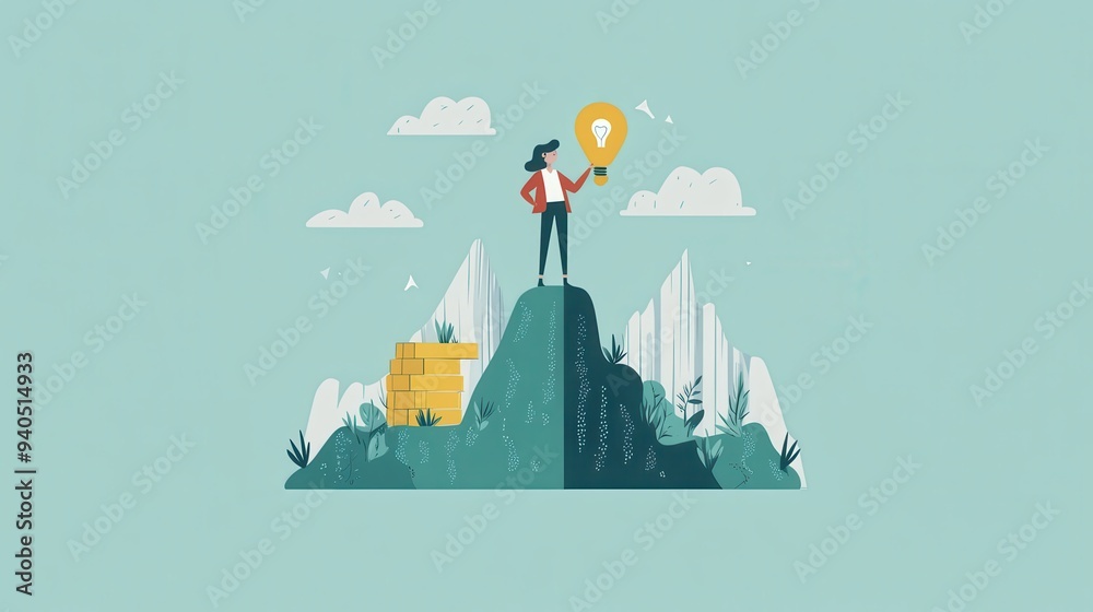 Naklejka premium Growth in confidence flat design, front view, selfassurance theme, cartoon drawing, Complementary Color Scheme