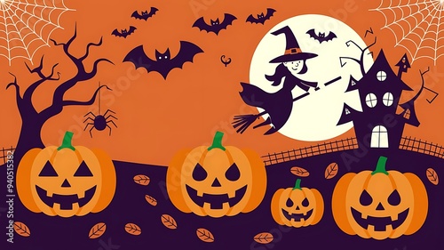 Orange halloween background with pumpkins