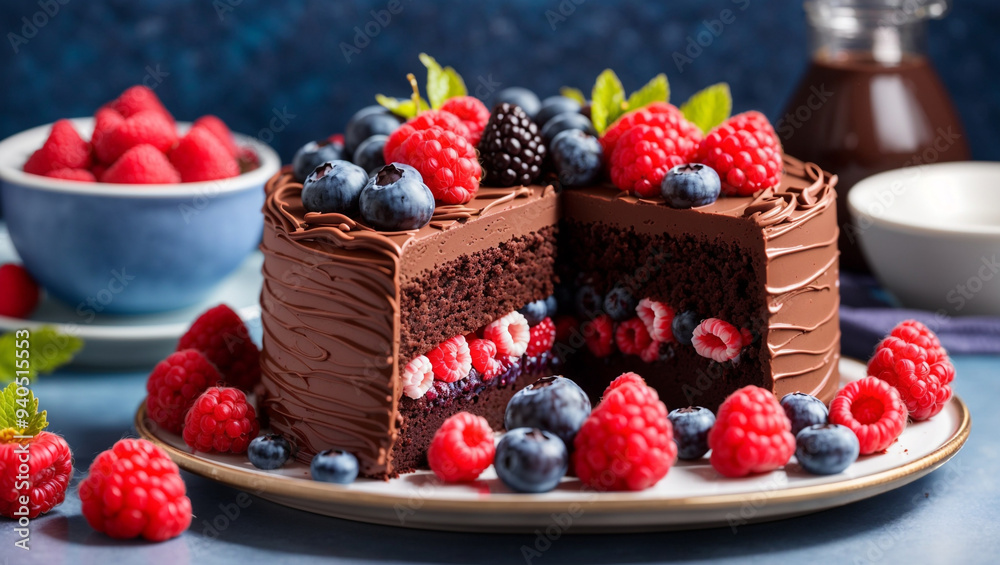 chocolate cake with berries