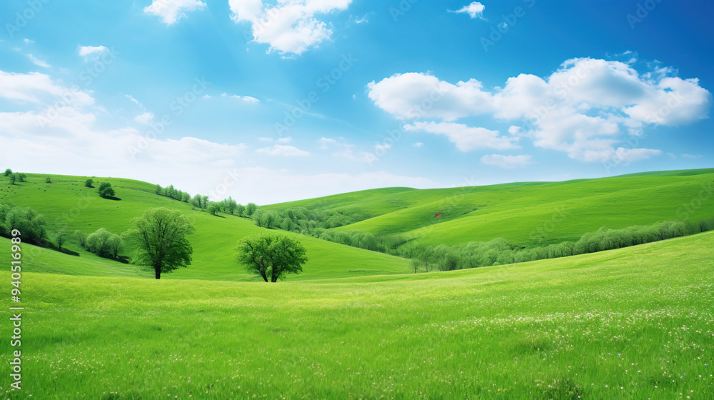 Obraz premium Serene Rolling Hills: A Tranquil Green Landscape