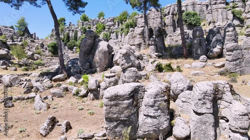 The area of conglomerates of rocks surrounding the ancient city of Selge in Antalya. The area called Avatar Land, named Rocks of Man, because it resembles a standing person, creates a fantastic image.